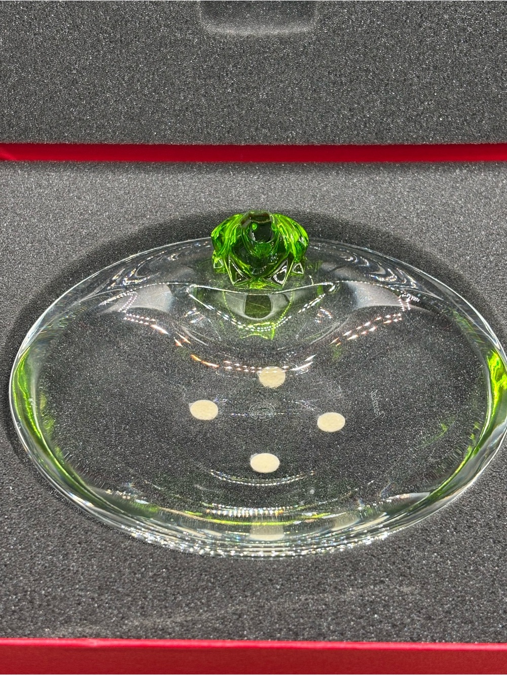 RARE Baccarat 7” Rainette Crystal Dish With Green Frog In Original Box MSRP $460